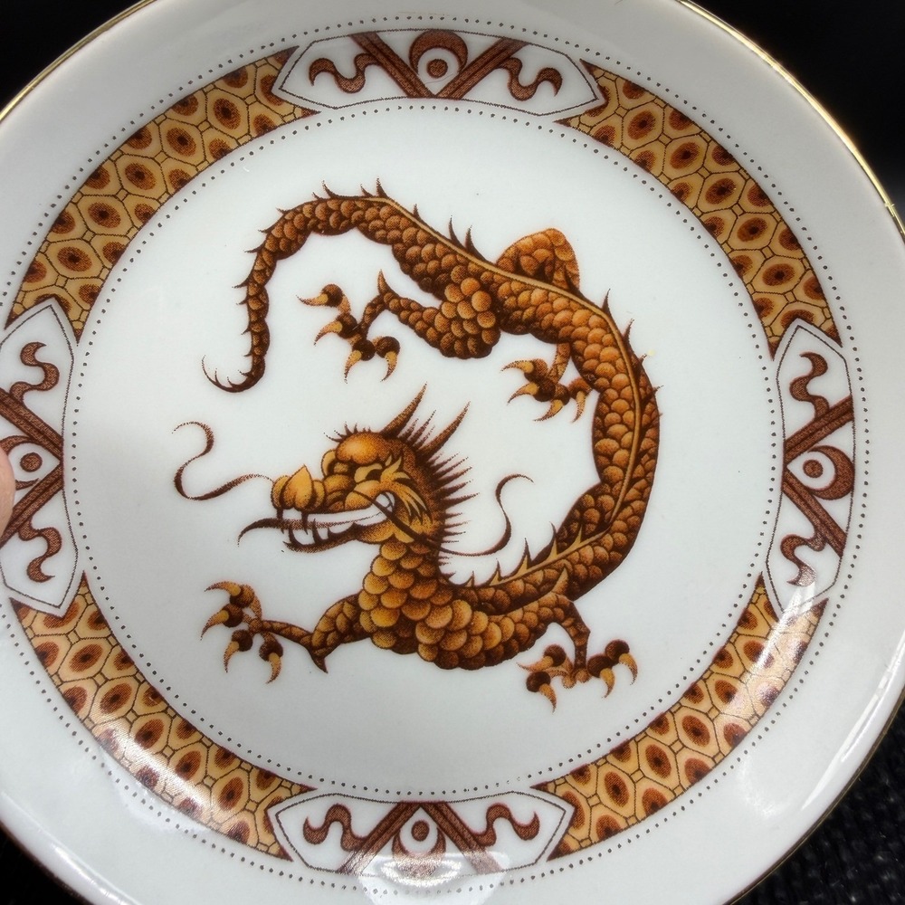 Bareuther Waldsassen Bavaria Germany Dragon Espresso Cup Saucer Set Orange Gold - Picture 6 of 16